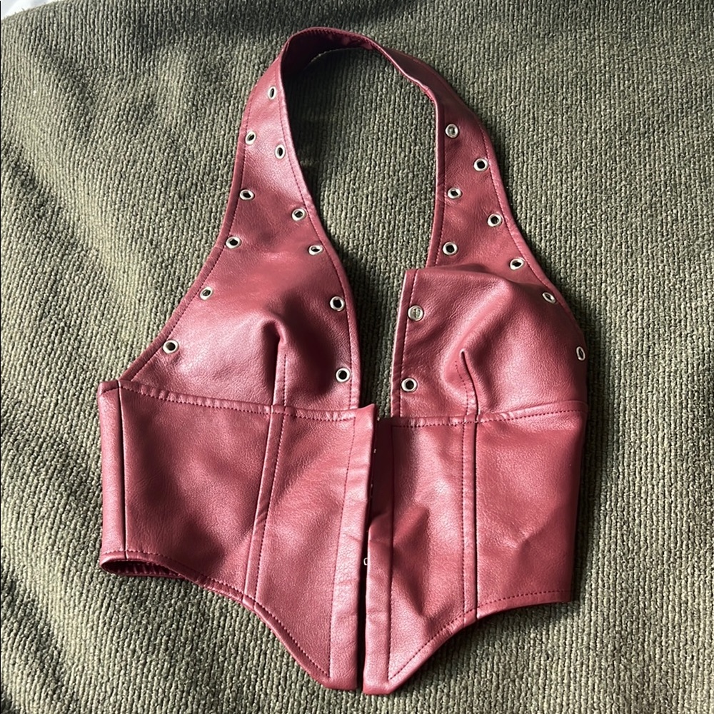 Princess Polly Maroon Faux Leather Halter Top